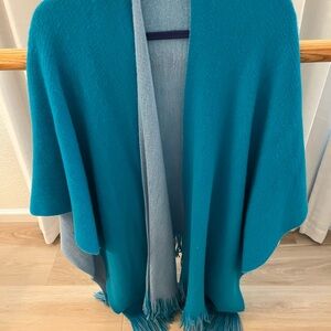Teal and Gray Shawl with Fringe
